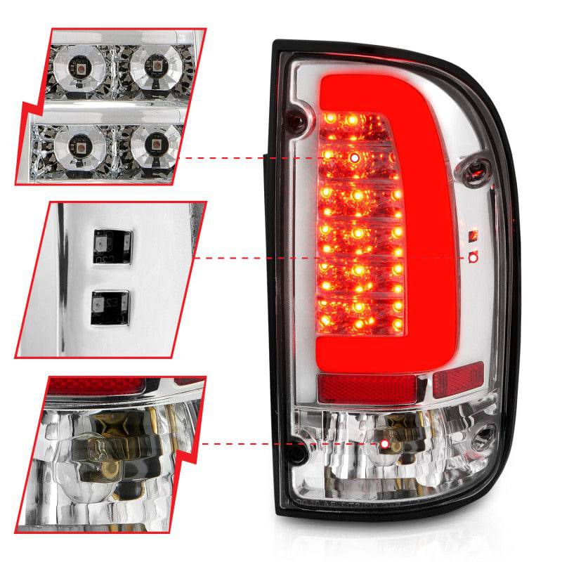 ANZO 95-00 Toyota Tacoma LED Taillights Chrome Housing Clear Lens (Pair) - Striker Modified