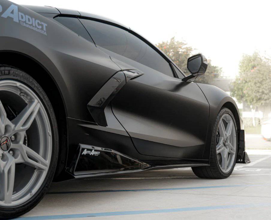 2020-2024 Corvette C8 Stingray Evo Style Side Skirts Gloss Black Pair - Striker Modified
