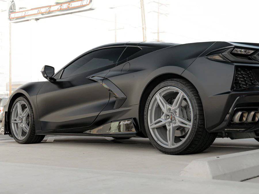2020-2024 Corvette C8 Stingray Evo Style Side Skirts Gloss Black Pair - Striker Modified
