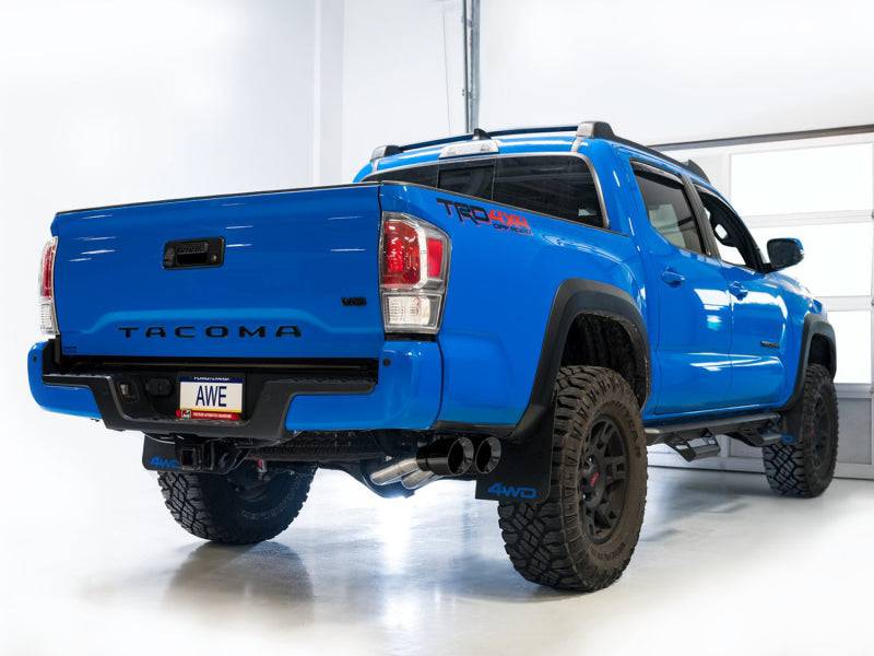 AWE 16-22 Toyota Tacoma 0FG Catback Exhaust w/ BashGuard - Dual Diamond Black Tips - Striker Modified
