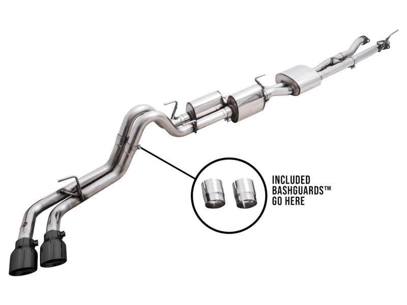 AWE 16-22 Toyota Tacoma 0FG Catback Exhaust w/ BashGuard - Dual Diamond Black Tips - Striker Modified