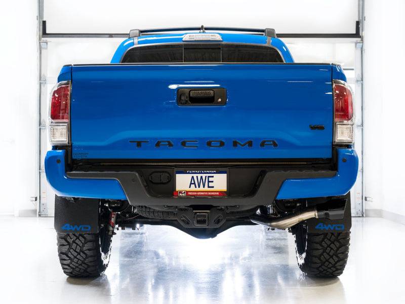 AWE 16-22 Toyota Tacoma 0FG Catback Exhaust w/ BashGuard - Dual Diamond Black Tips - Striker Modified