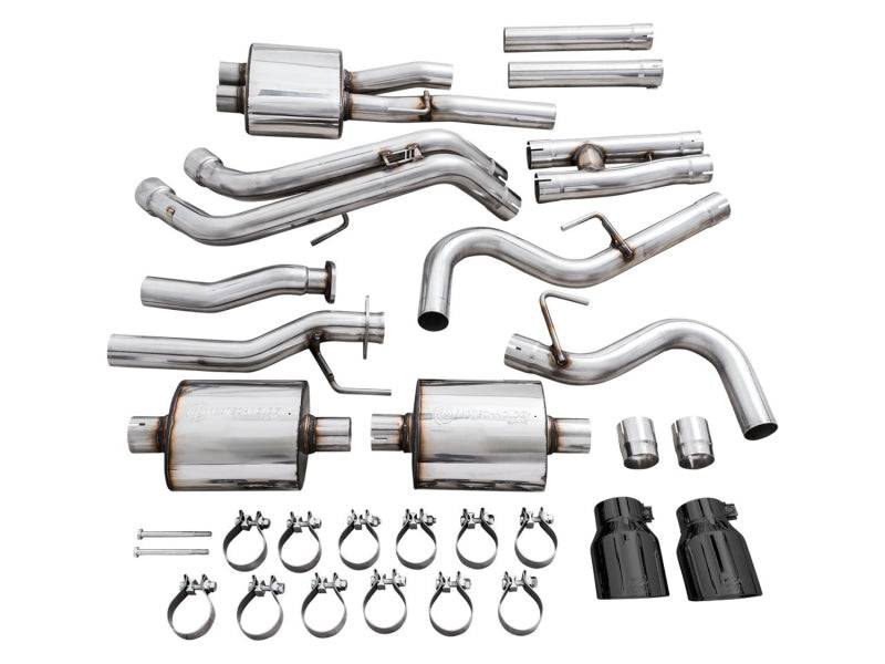 AWE 16-22 Toyota Tacoma 0FG Catback Exhaust w/ BashGuard - Dual Diamond Black Tips - Striker Modified