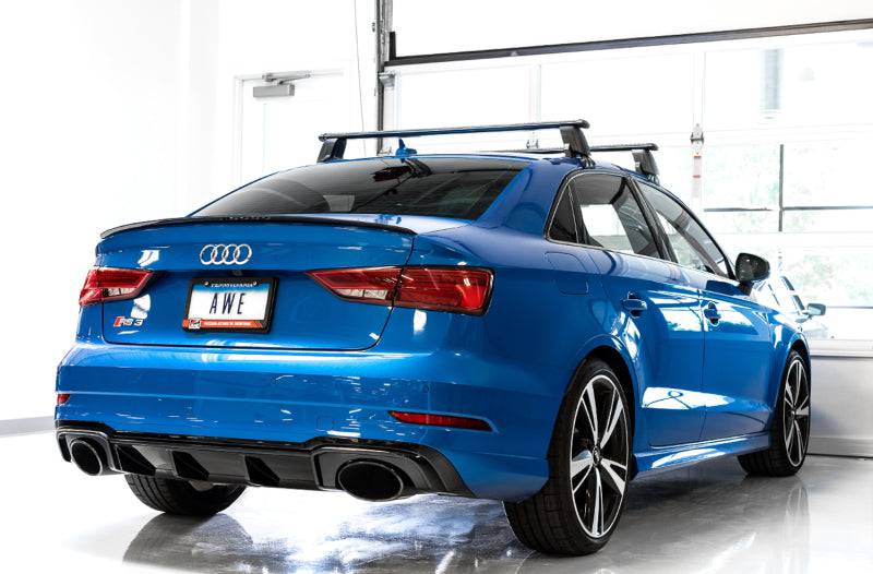 AWE Tuning 17-19 Audi RS3 8V Track Edition Exhaust - Diamond Black Tips RS-Style Tips - Striker Modified