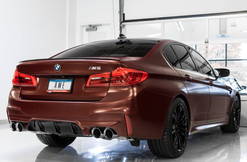 AWE Tuning 18-19 BMW F90 M5 SwitchPatch Cat-Back Exhaust- Black Diamond Tips - Striker Modified