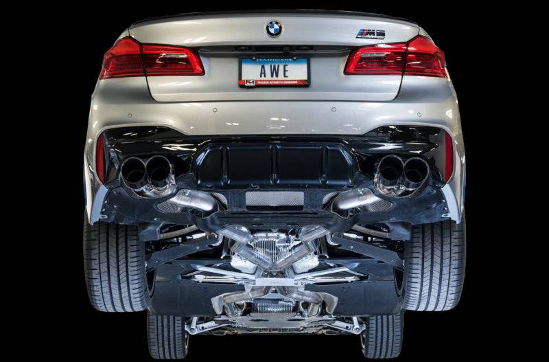 AWE Tuning 18-19 BMW F90 M5 SwitchPatch Cat-Back Exhaust- Black Diamond Tips - Striker Modified