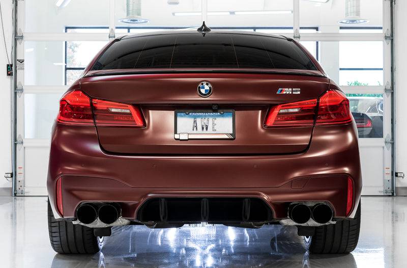 AWE Tuning 18-19 BMW M5 (F90) 4.4T AWD Cat-back Exhaust - Track Edition (Diamond Black Tips) - Striker Modified