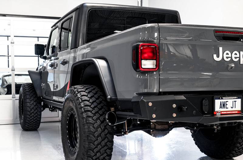 AWE Tuning 20-21 Jeep Gladiator JT 3.6L Tread Edition Cat-Back Dual Exhaust - Diamond Black Tip - Striker Modified