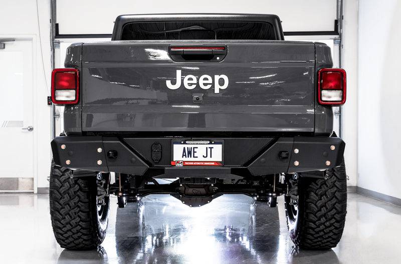 AWE Tuning 20-21 Jeep Gladiator JT 3.6L Tread Edition Cat-Back Dual Exhaust - Diamond Black Tip - Striker Modified