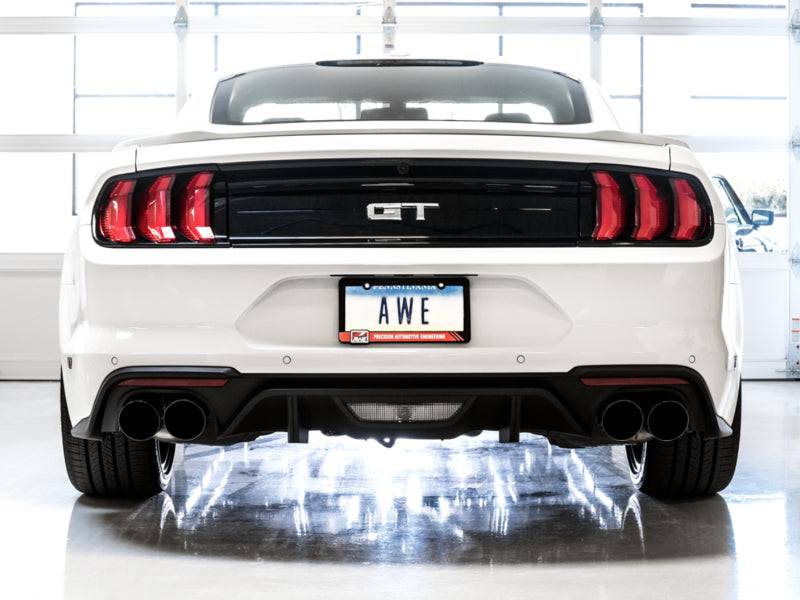 AWE Tuning 2018+ Ford Mustang GT (S550) Cat-back Exhaust - Touring Edition (Quad Diamond Black Tips) - Striker Modified