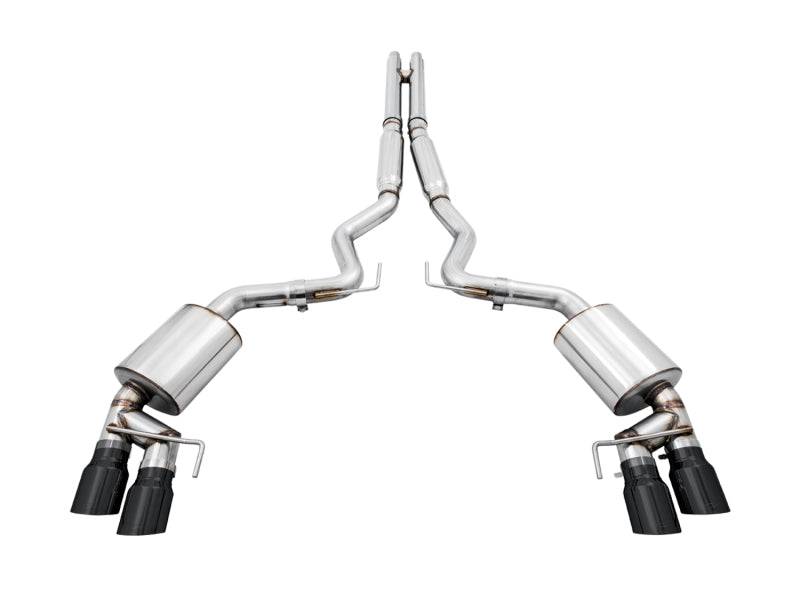 AWE Tuning 2018+ Ford Mustang GT (S550) Cat-back Exhaust - Touring Edition (Quad Diamond Black Tips) - Striker Modified