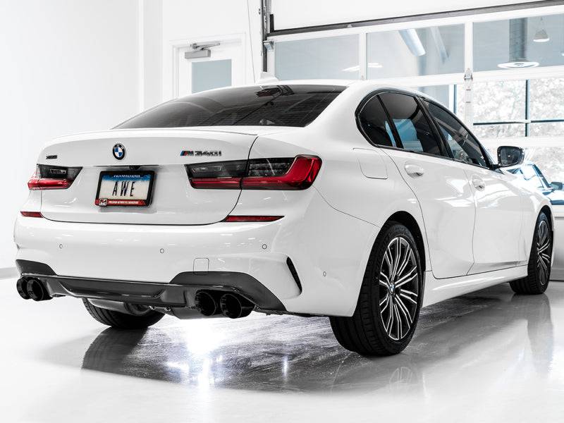 AWE Tuning 2019+ BMW M340i (G20) Resonated Touring Edition Exhaust - Quad Diamond Black Tips - Striker Modified