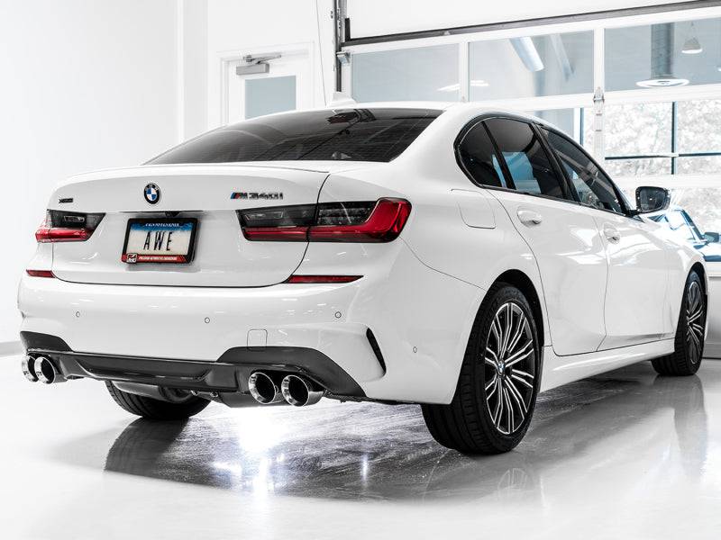 AWE Tuning 2019+ BMW M340i (G20) Track Edition Exhaust - Quad Chrome Silver Tips - Striker Modified