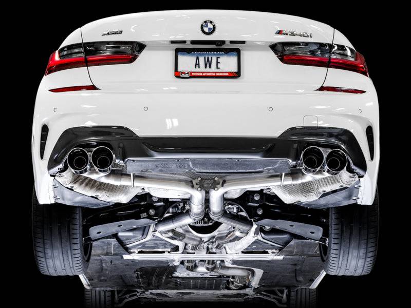 AWE Tuning 2019+ BMW M340i (G20) Track Edition Exhaust - Quad Chrome Silver Tips - Striker Modified
