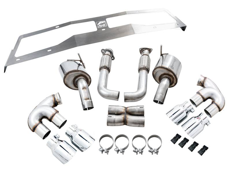 AWE Tuning 2020 Chevrolet Corvette (C8) Touring Edition Exhaust - Quad Chrome Silver Tips - Striker Modified