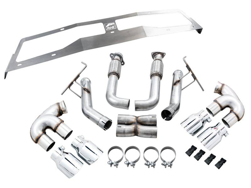 AWE Tuning 2020 Chevrolet Corvette (C8) Track Edition Exhaust - Quad Chrome Silver Tips - Striker Modified