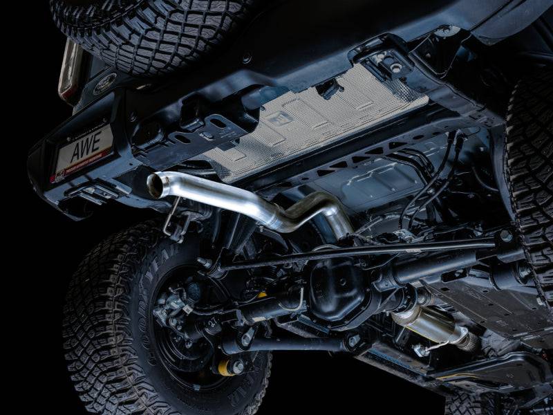 AWE Tuning 2021+ Ford Bronco 0FG Exhaust (No Tips) w/ Bash Guard - Striker Modified
