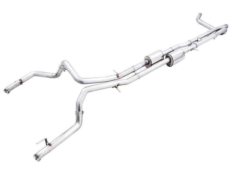 AWE Tuning 22-23 GMC Sierra 1500 AT4X 6.2L 0FG Catback Split Dual (Flat Bumper) - Bashguard(No Tips) - Striker Modified