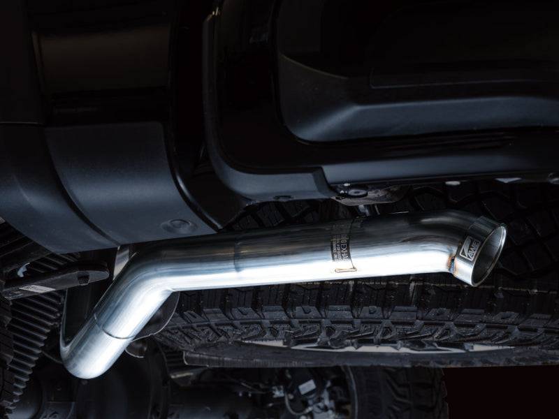 AWE Tuning 22-23 GMC Sierra 1500 AT4X 6.2L 0FG Catback Split Dual (Flat Bumper) - Bashguard(No Tips) - Striker Modified