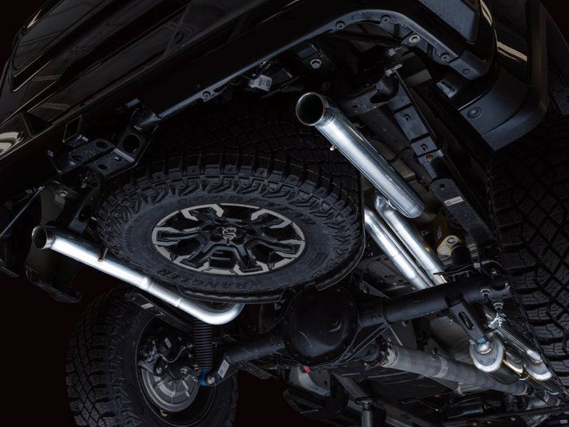 AWE Tuning 22-23 GMC Sierra 1500 AT4X 6.2L 0FG Catback Split Dual (Flat Bumper) - Bashguard(No Tips) - Striker Modified