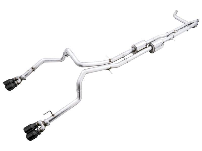 AWE Tuning 22-23 GMC Sierra 1500 AT4X 6.2L 0FG Catback Split Dual (Flat Bumper) - Diamond Black Tips - Striker Modified