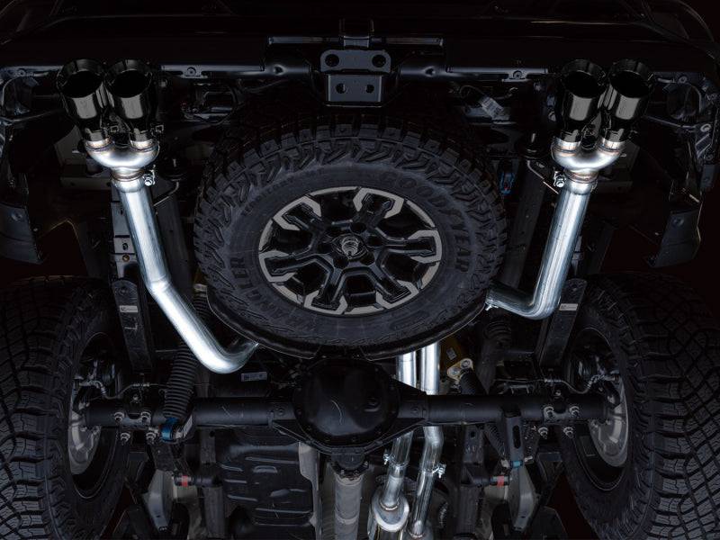AWE Tuning 22-23 GMC Sierra 1500 AT4X 6.2L 0FG Catback Split Dual (Flat Bumper) - Diamond Black Tips - Striker Modified