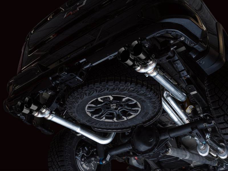 AWE Tuning 22-23 GMC Sierra 1500 AT4X 6.2L 0FG Catback Split Dual (Flat Bumper) - Diamond Black Tips - Striker Modified