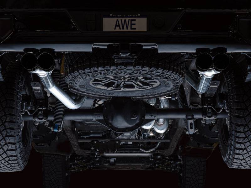 AWE Tuning 22-23 GMC Sierra 1500 AT4X 6.2L 0FG Catback Split Dual (Flat Bumper) - Diamond Black Tips - Striker Modified