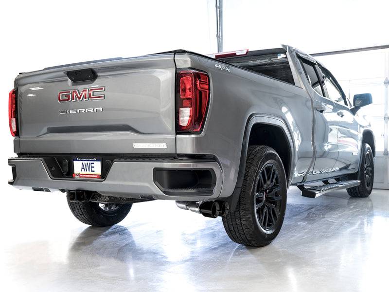 AWE Tuning 4th Gen GM 1500 5.3L 0FG Catback Dual Side Exit (Flat Bumper) - Diamond Tips - Striker Modified
