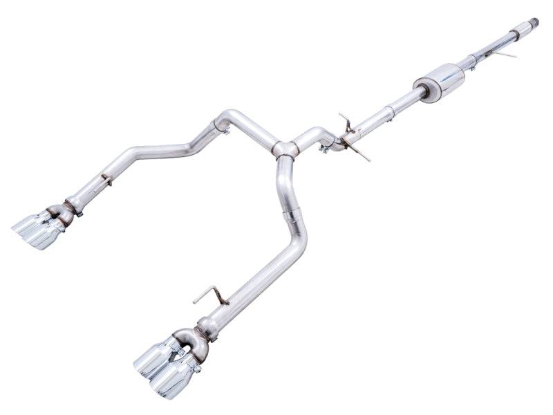 AWE Tuning 4th Gen GM 1500 5.3L 0FG Catback Split Rear Exit (w/ Bumper Cutouts) - Quad Chrome Tips - Striker Modified