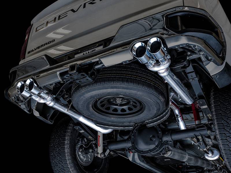 AWE Tuning 4th Gen GM 1500 5.3L 0FG Catback Split Rear Exit (w/ Bumper Cutouts) - Quad Chrome Tips - Striker Modified