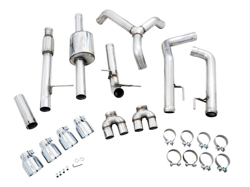 AWE Tuning 4th Gen GM 1500 5.3L 0FG Catback Split Rear Exit (w/ Bumper Cutouts) - Quad Chrome Tips - Striker Modified