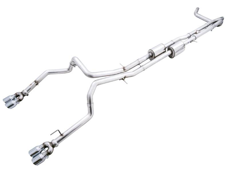 AWE Tuning 4th Gen GM 1500 6.2L 0FG Catback Split Rear Exit (w/ Bumper Cutouts) - Quad Chrome Tips - Striker Modified