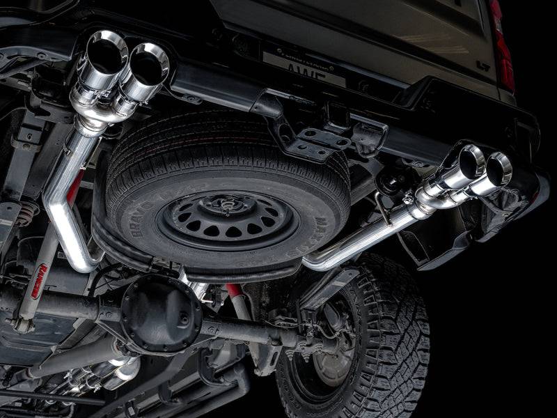 AWE Tuning 4th Gen GM 1500 6.2L 0FG Catback Split Rear Exit (w/ Bumper Cutouts) - Quad Chrome Tips - Striker Modified