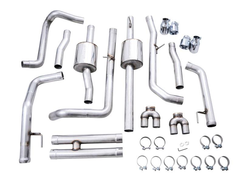 AWE Tuning 4th Gen GM 1500 6.2L 0FG Catback Split Rear Exit (w/ Bumper Cutouts) - Quad Chrome Tips - Striker Modified