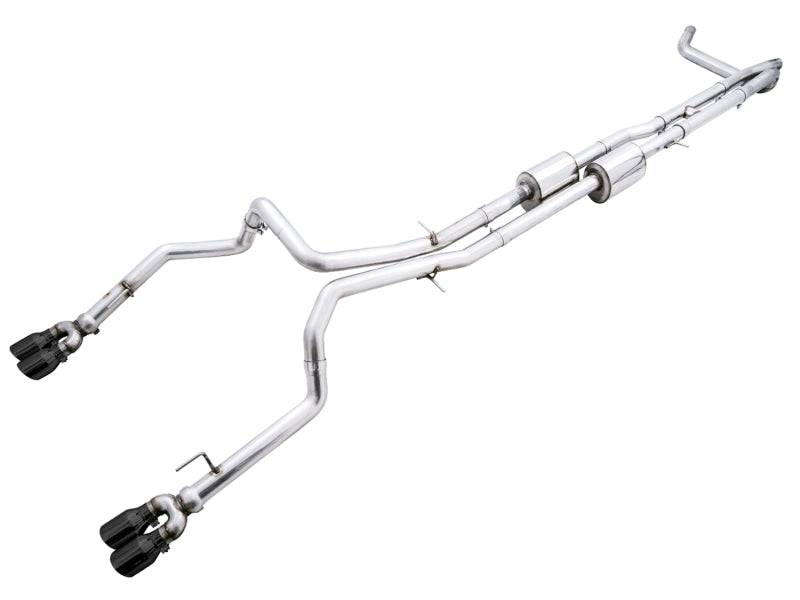 AWE Tuning 4th Gen GM 1500 6.2L 0FG Catback Split Rear Exit (w/ Bumper Cutouts) - Quad Diamond Tips - Striker Modified
