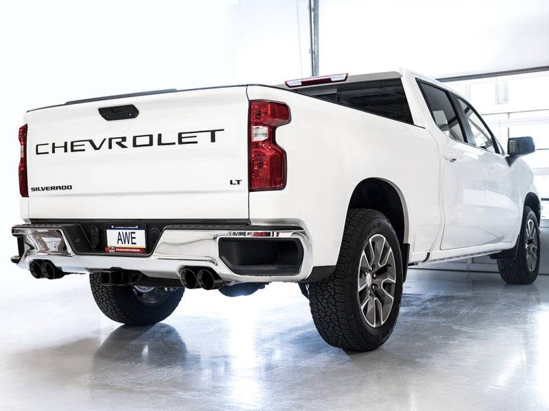 AWE Tuning 4th Gen GM 1500 6.2L 0FG Catback Split Rear Exit (w/ Bumper Cutouts) - Quad Diamond Tips - Striker Modified