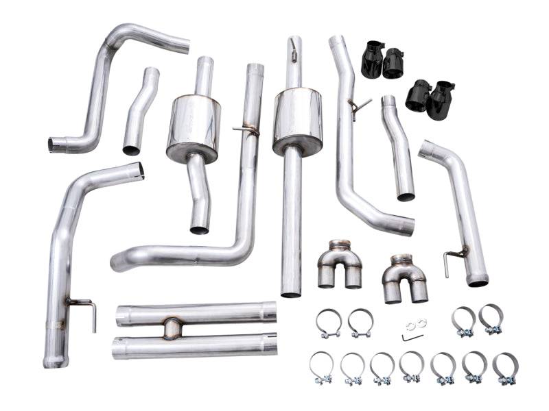 AWE Tuning 4th Gen GM 1500 6.2L 0FG Catback Split Rear Exit (w/ Bumper Cutouts) - Quad Diamond Tips - Striker Modified