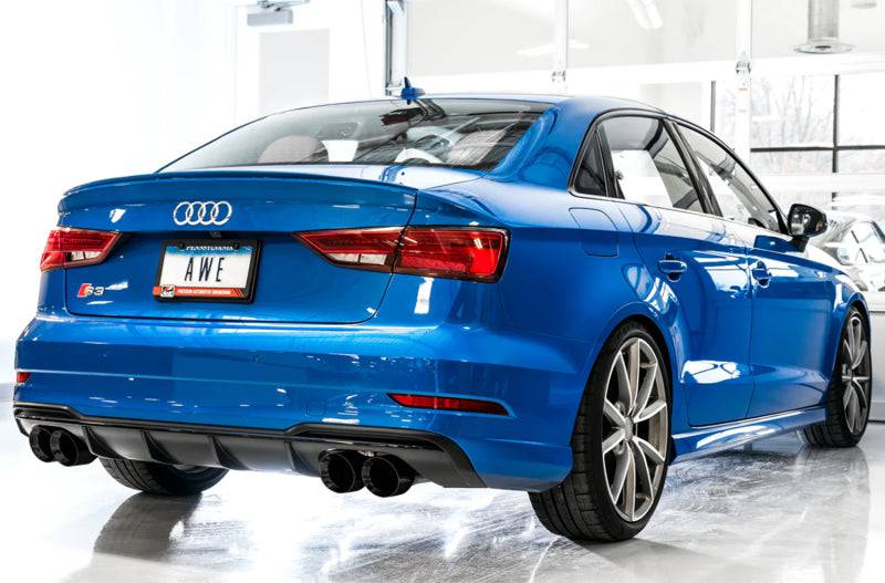 AWE Tuning Audi 8V S3 Track Edition Exhaust w/Diamond Black Tips 102mm - Striker Modified
