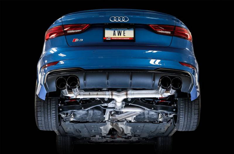 AWE Tuning Audi 8V S3 Track Edition Exhaust w/Diamond Black Tips 102mm - Striker Modified