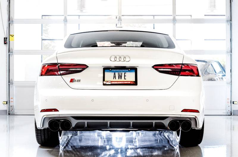 AWE Tuning Audi B9 S4 Touring Edition Exhaust - Non-Resonated (Black 102mm Tips) - Striker Modified