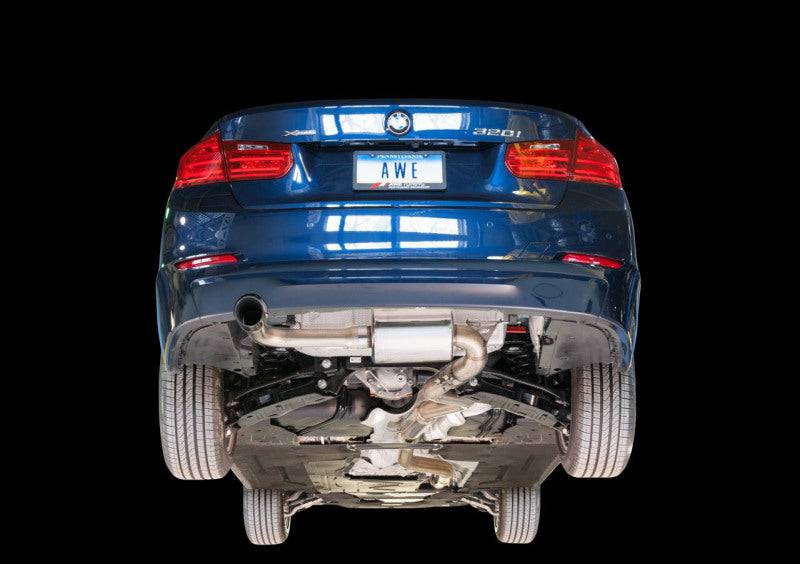 AWE Tuning BMW F30 320i Touring Exhaust w/Performance Mid Pipe - Diamond Black Tip (90mm) - Striker Modified