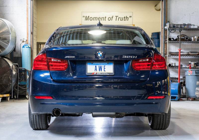 AWE Tuning BMW F30 320i Touring Exhaust w/Performance Mid Pipe - Diamond Black Tip (90mm) - Striker Modified