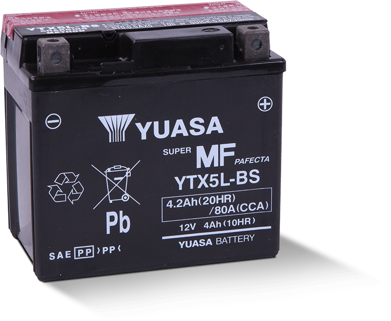 Yuasa YTX5L-BS Maintenance Free AGM 12 Volt Battery (Bottle Supplied) - Striker Modified
