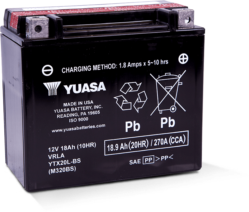 Yuasa YTX20L-BS Maintenance Free AGM 12 Volt Battery (Bottle Supplied) - Striker Modified