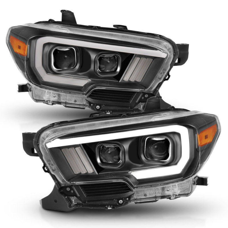 ANZO 2016-2017 Toyota Tacoma Projector Headlights w/ Plank Style Switchback Black w/ Amber w/ DRL - Striker Modified