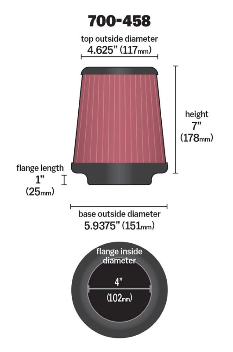 Airaid Universal Air Filter - Cone 4 x 7 x 4 5/8 x 7 w/ Short Flange - Striker Modified