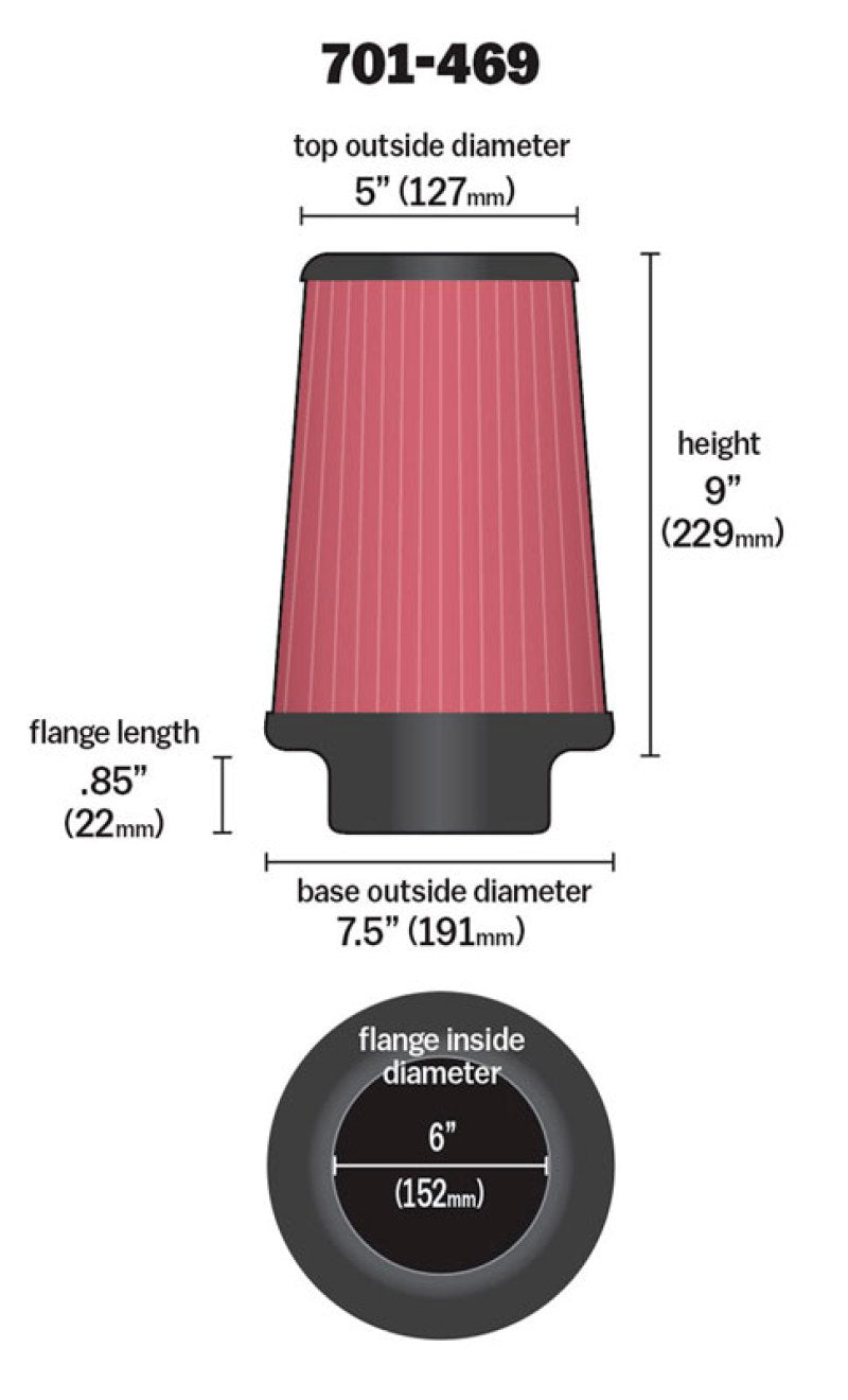 Airaid Universal Air Filter - Cone 6 x 7 1/4 x 5 x 9 - Striker Modified