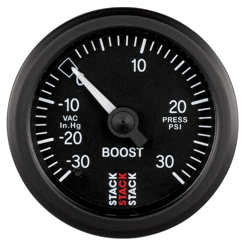 Autometer 52mm Stack Instruments -30INHG to +30PSI Mechanical Boost Gauge - Black - Striker Modified