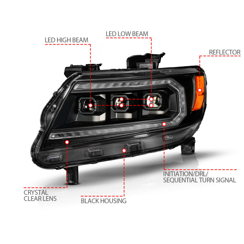 ANZO 15-22 Chevy Colorado Blk Housing Full LED DRL Projector Headlight w/ Sequential Light Bar - Striker Modified